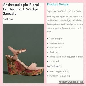 Anthro Floral-Printed Cork Wedge Sandals, fits 9.5